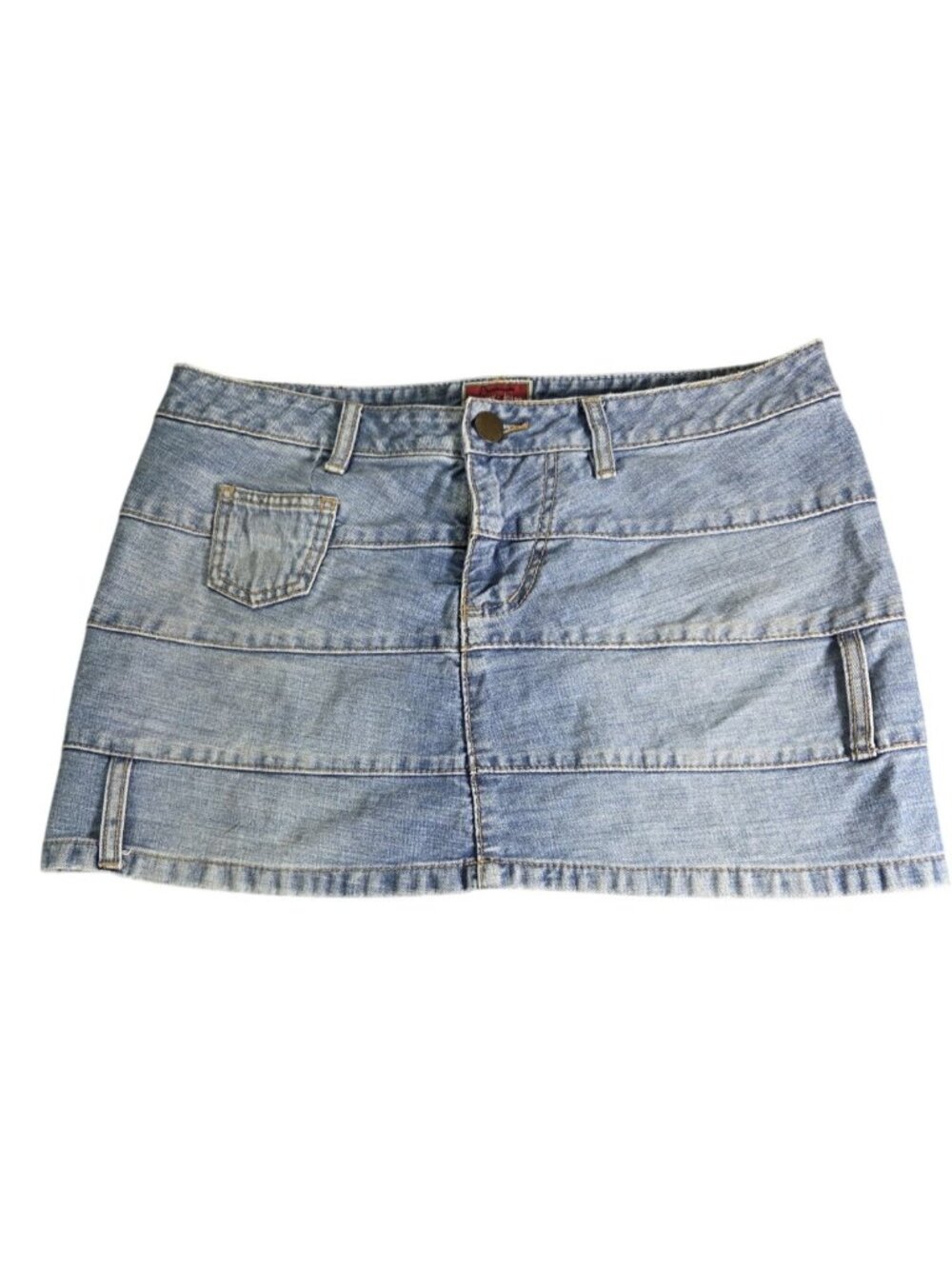 Vtg Y2K Tommy Hilfiger Womens Mini Paneled Denim Micro Mini Skirt Sz L Acubi 90s